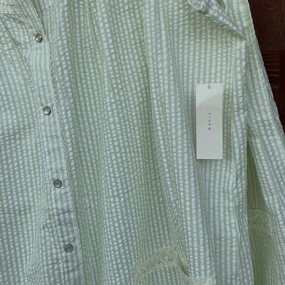 NWT PINK K DUSTER(pair) snapfront seersucker sleeveless pockets lime green Sz XL - Picture 5 of 7